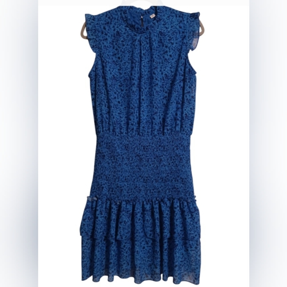 WOMEN'S SHORT SLEEVE COBALT BLUE SMOCKED RUFFLED DRESS SIZE MEDIUM - Picture 1 of 4